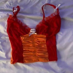 corset style red and orange crop top